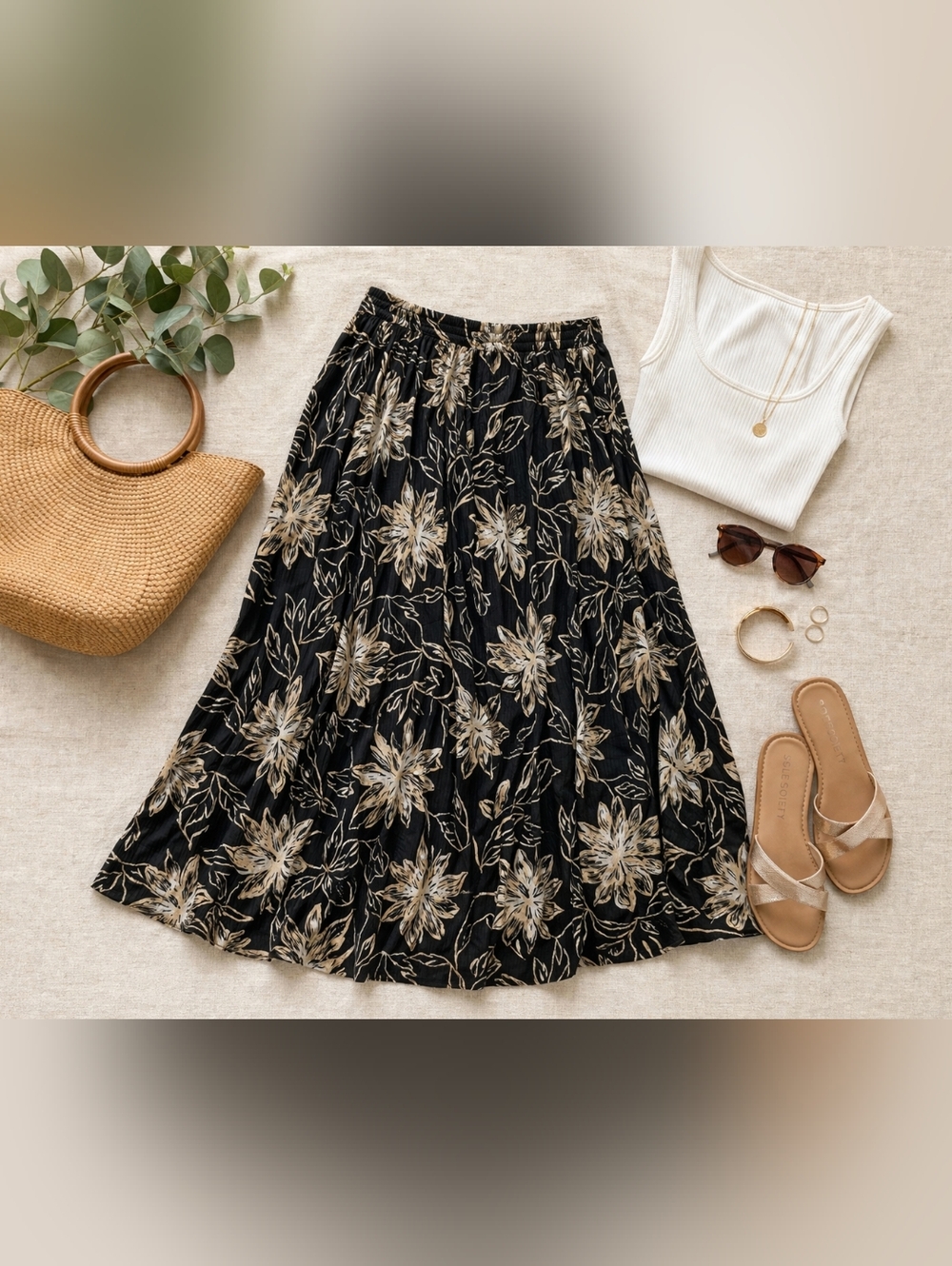 Vintage Floral Midi Skirt XL Cottagecore Prairie Boho Flowy 90s